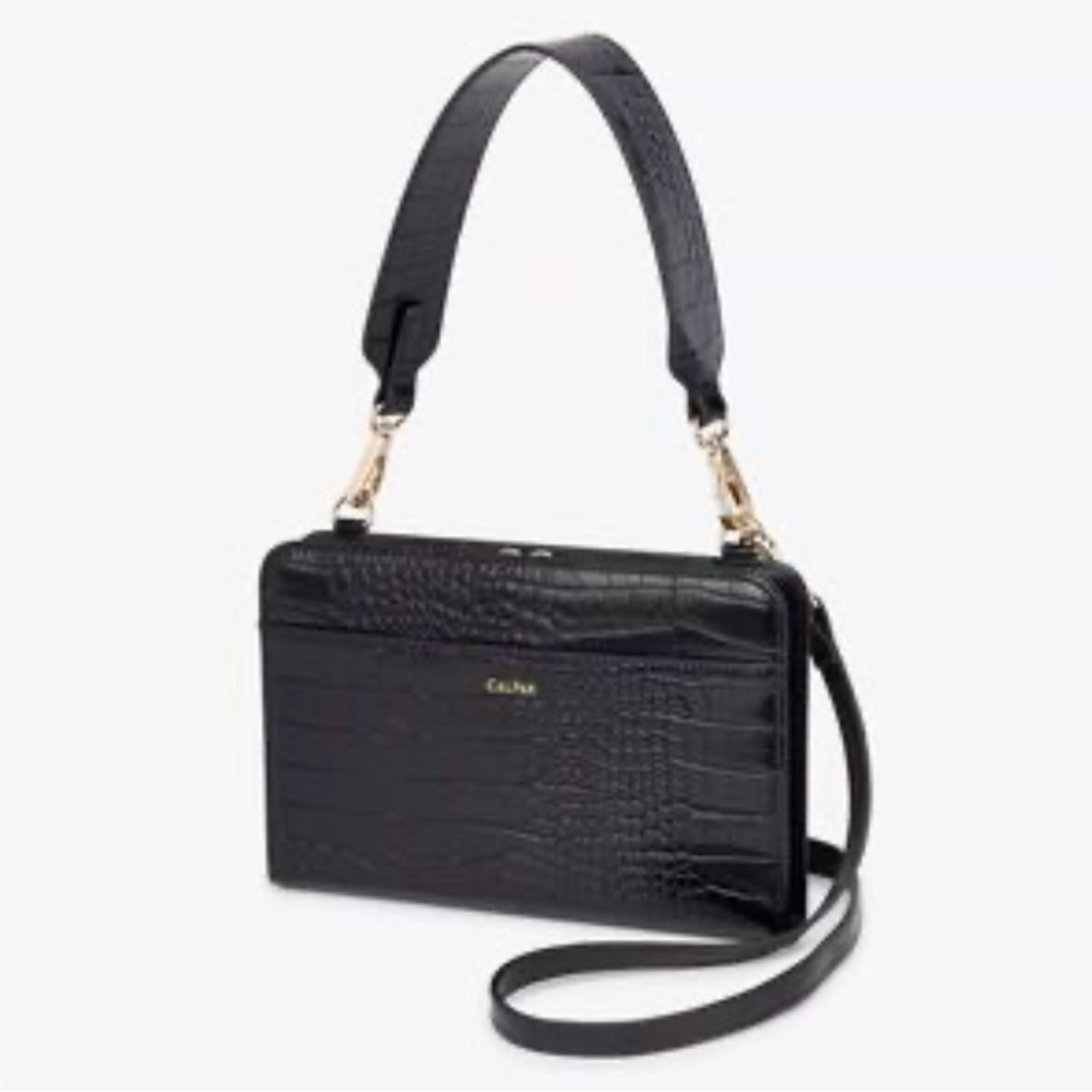 NWT Black + Gold CALPAK Croc Wallet Convertible Crossbody Passport Travel Clutch